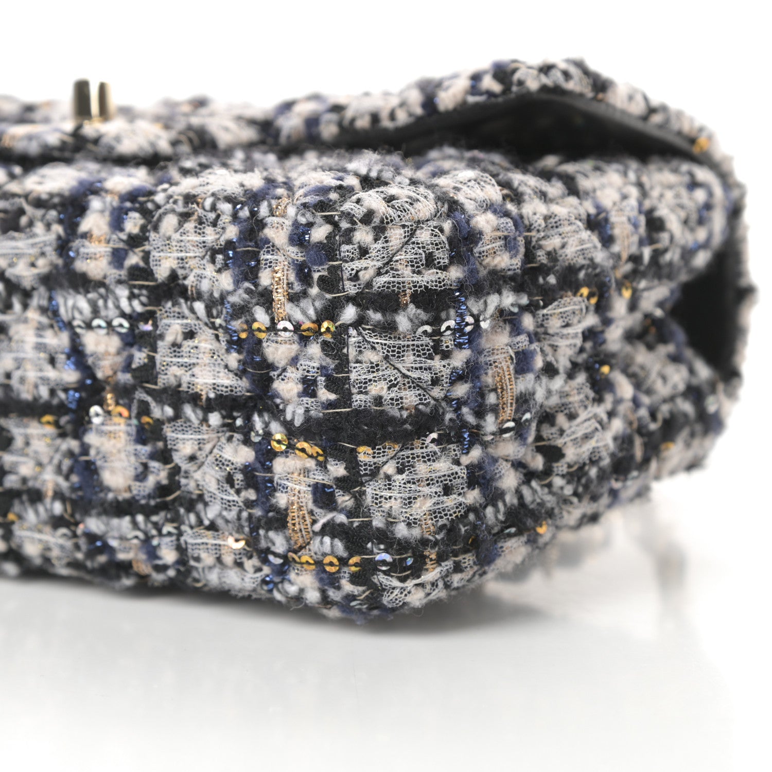 Chanel Glittered Tweed Quilted Mini Rectangular Flap Navy Blue 11 of 12