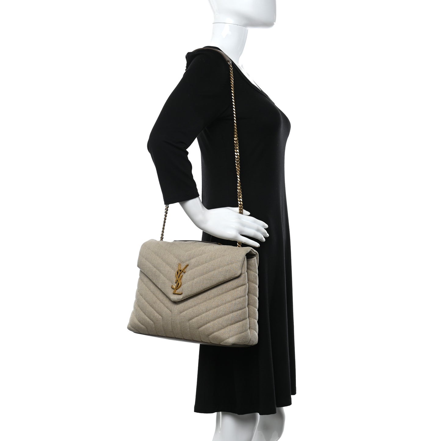 Linen Y Quilted Monogram Medium Loulou Chain Satchel Natural