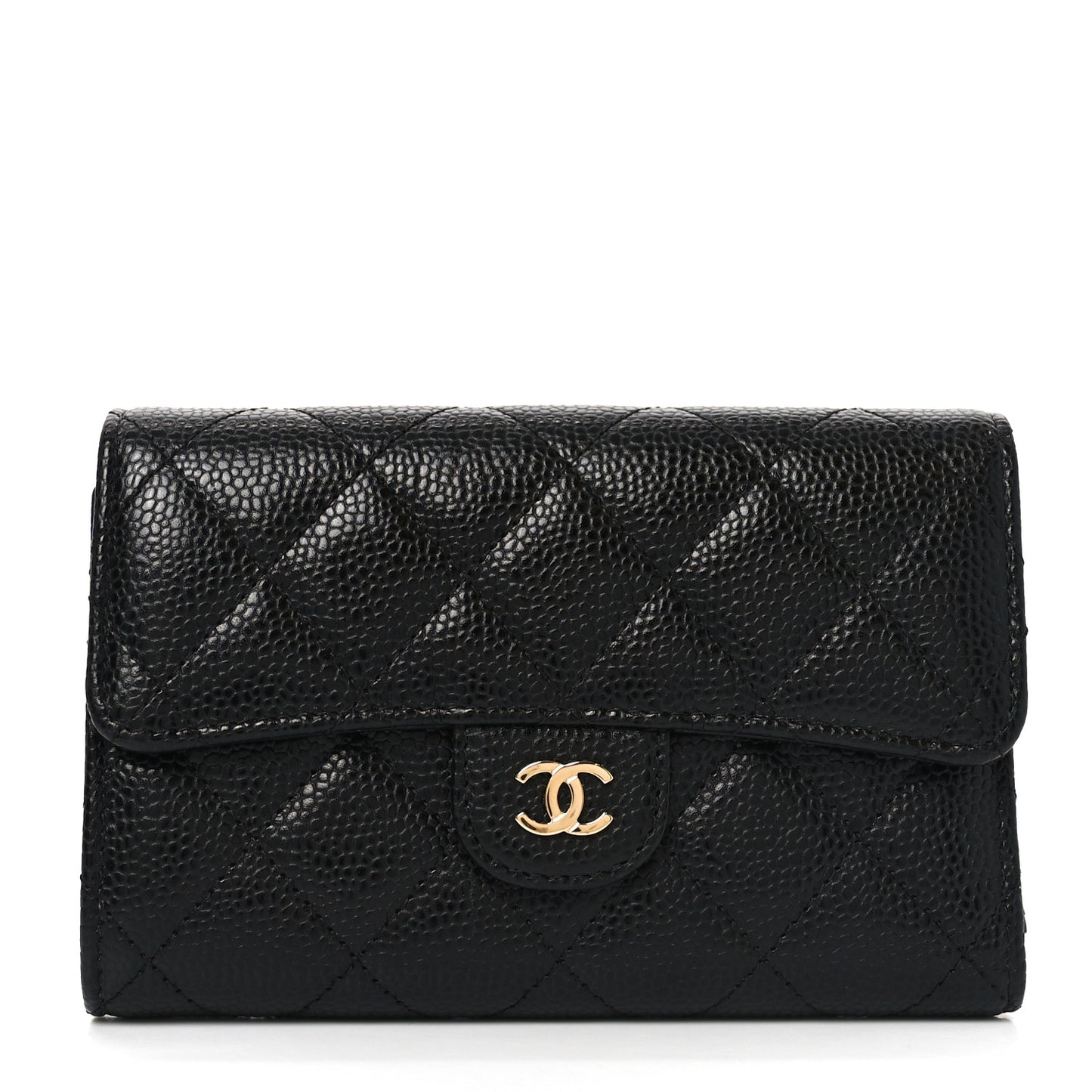 Caviar Quilted Medium Flap Wallet Black