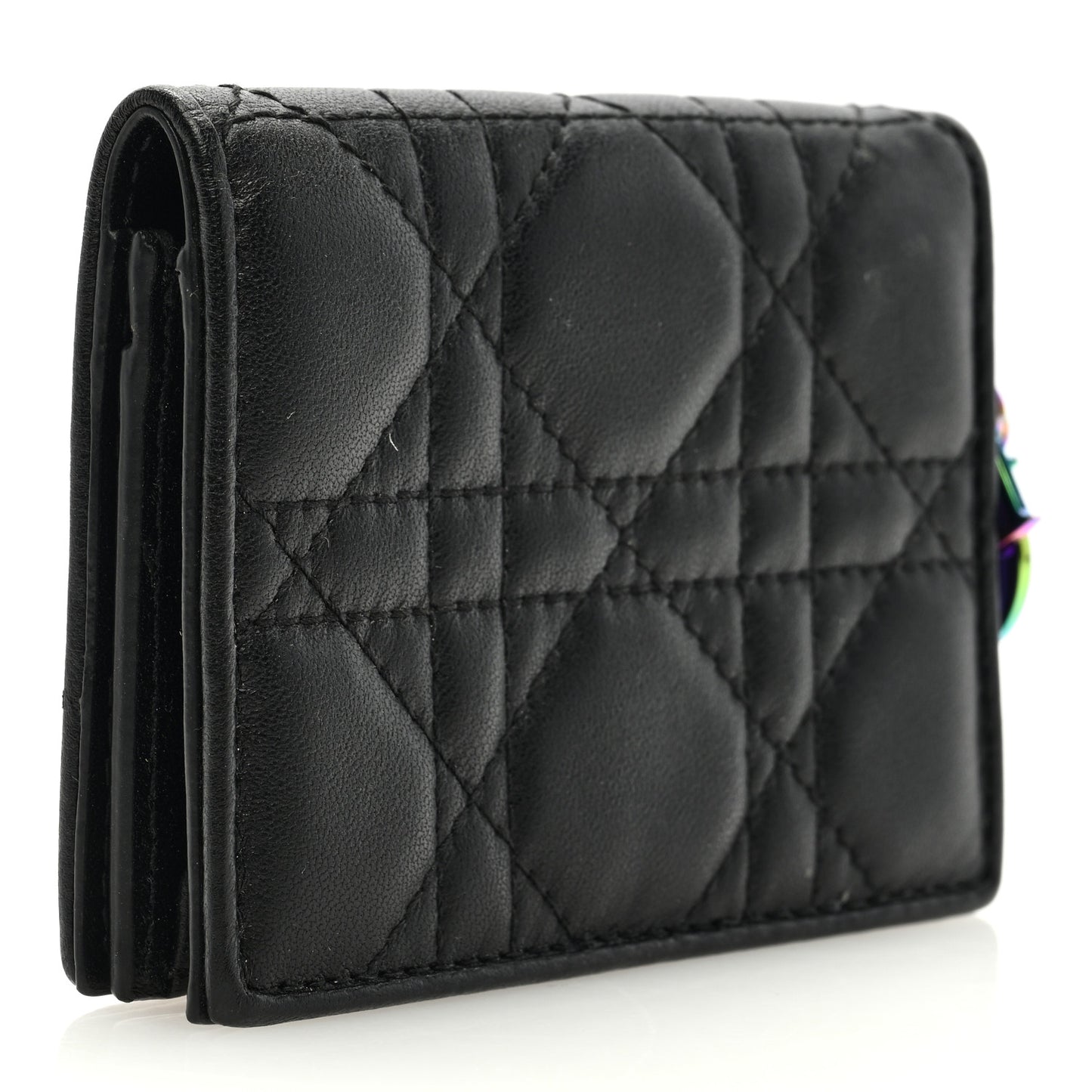 Lambskin Cannage Small Lady Dior Flap Card Holder Black