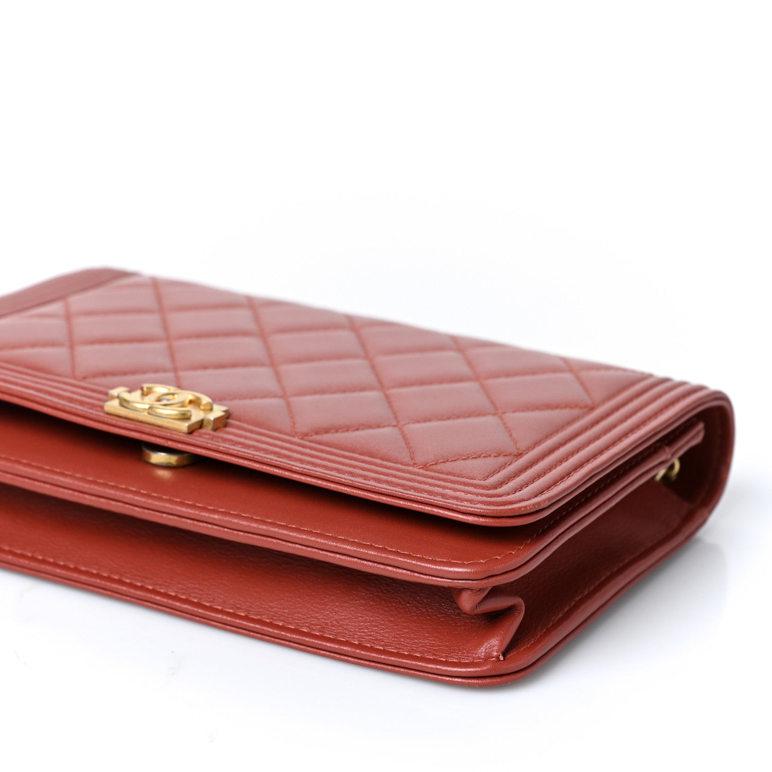 Chanel Lambskin Quilted Boy Wallet On Chain WOC Red 10 of 10