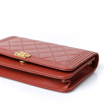 Chanel Lambskin Quilted Boy Wallet On Chain WOC Red 10 of 10