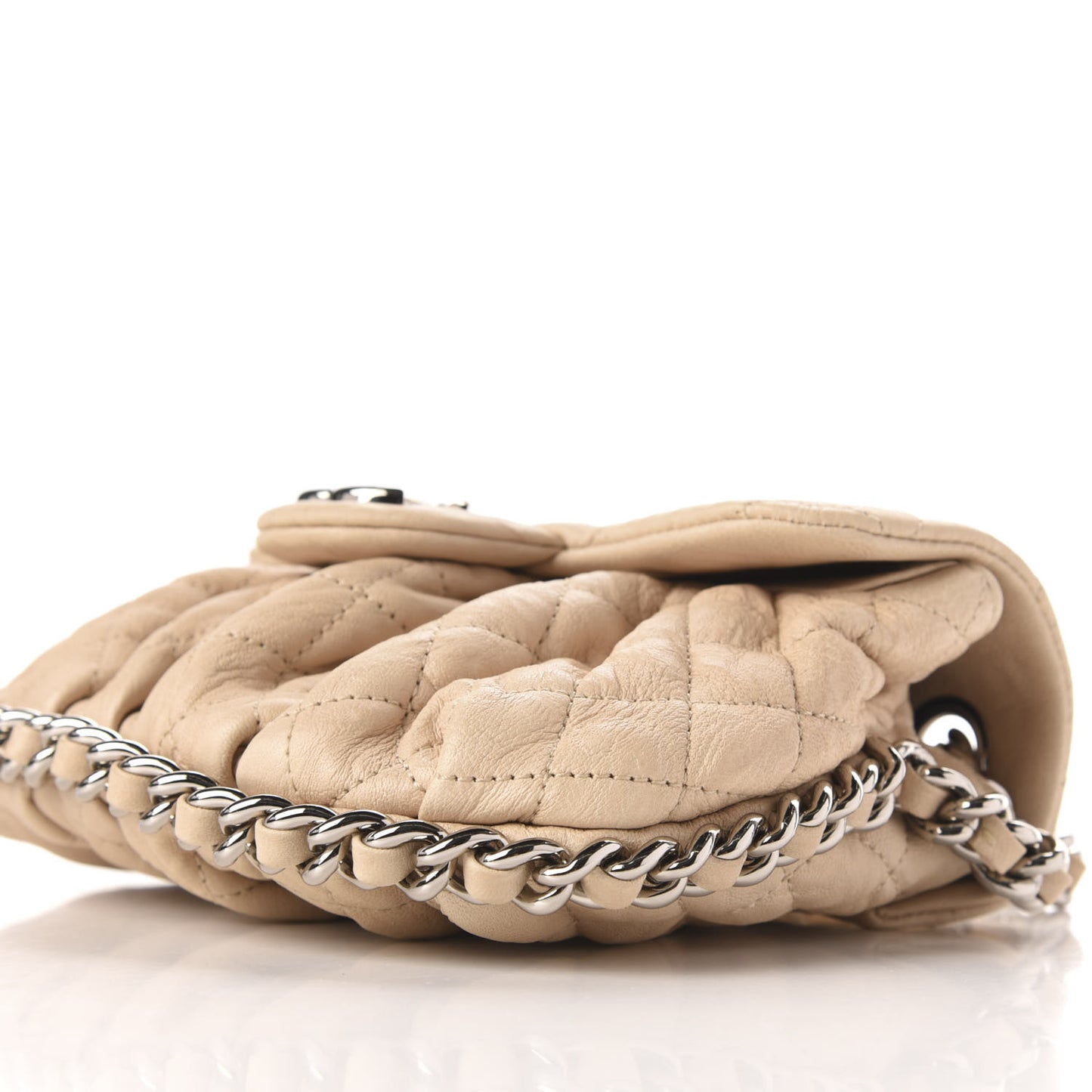 Washed Lambskin Quilted Mini Chain Around Flap Beige