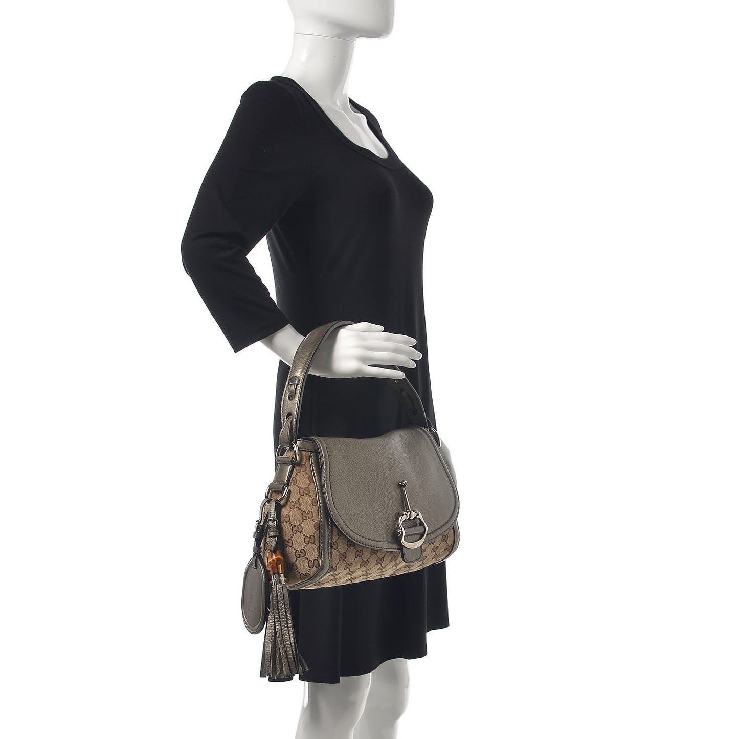 Monogram Medium Techno Horsebit Shoulder Flap Bag Pewter