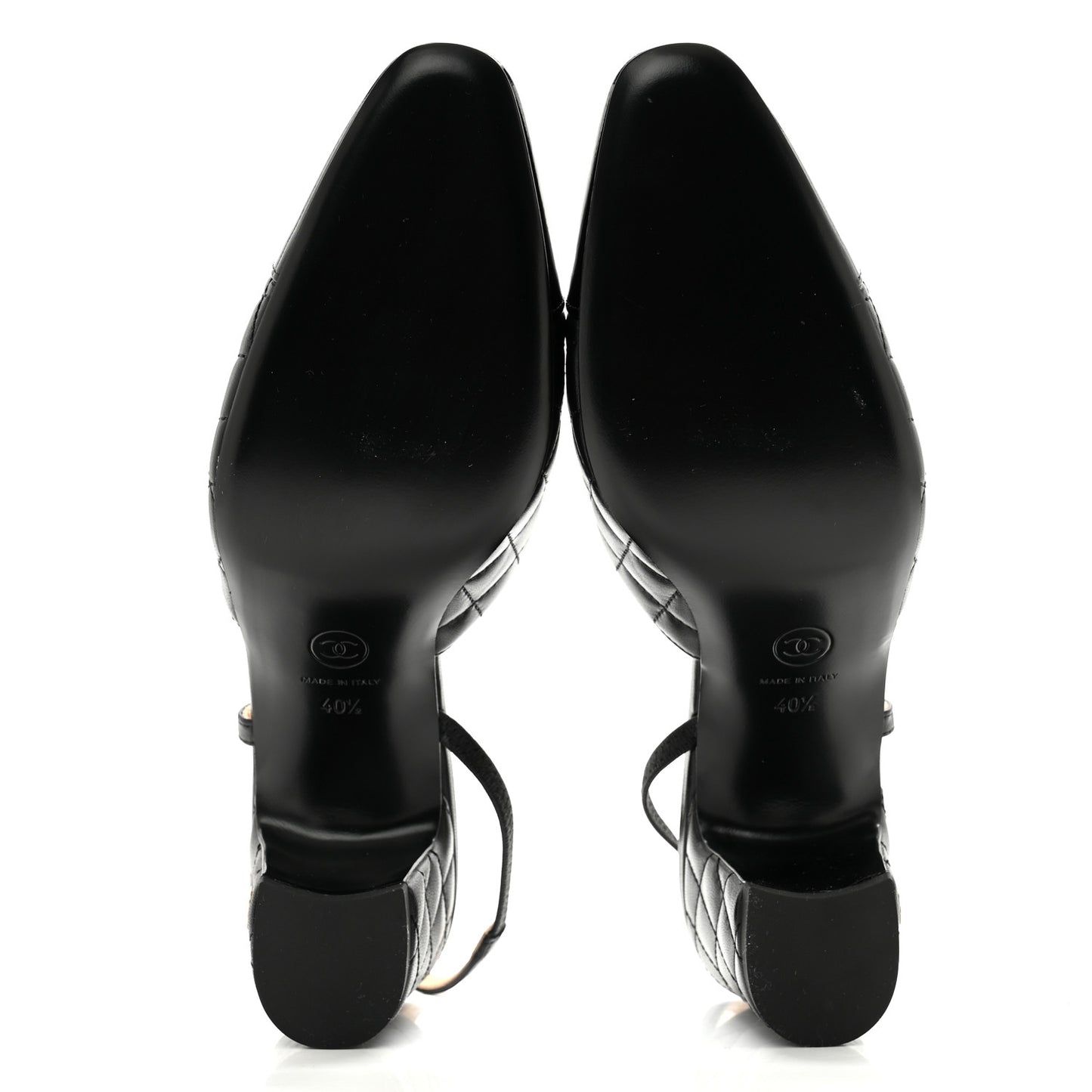 Lambskin Patent Calfskin Quilted Cap Toe CC Slingback Pumps 40.5 Black
