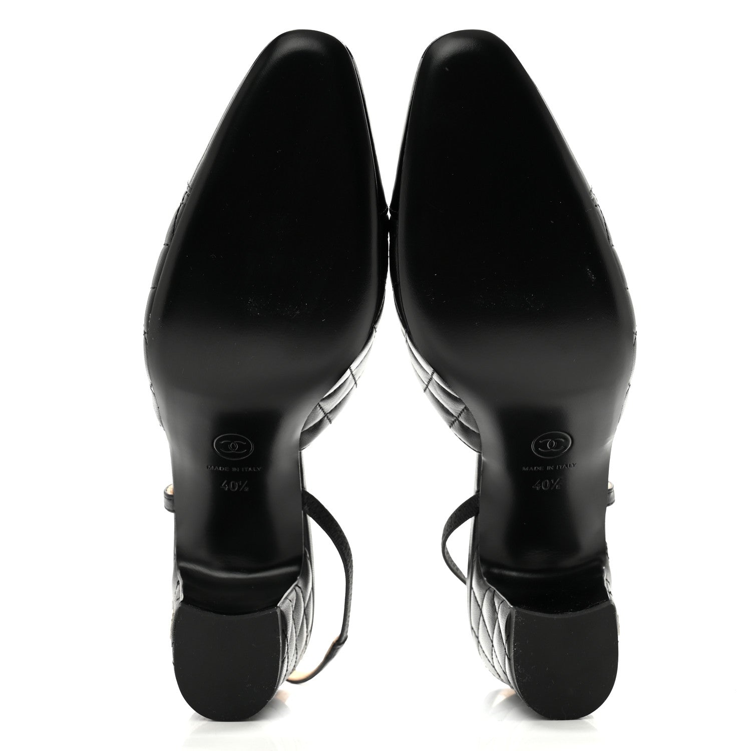 Chanel Lambskin Patent Calfskin Quilted Cap Toe CC Slingback Pumps 40.5 Black 5 of 9