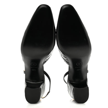 Chanel Lambskin Patent Calfskin Quilted Cap Toe CC Slingback Pumps 40.5 Black 5 of 9