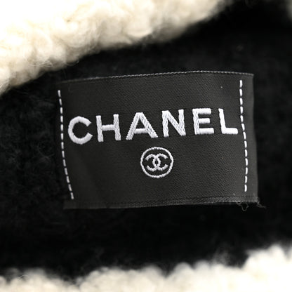 Chanel Cashmere Silk CC Beanie Hat Black White 5 of 6