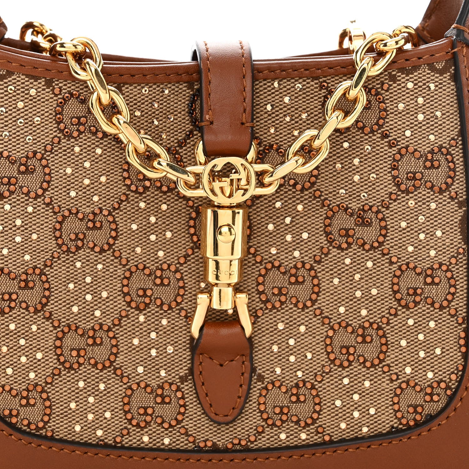 Gucci New Canvas Charisma Calfskin Crystal GG Monogram Mini Jackie 1961 Hobo Camel Ebony 8 of 10