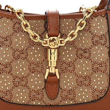 Gucci New Canvas Charisma Calfskin Crystal GG Monogram Mini Jackie 1961 Hobo Camel Ebony 8 of 10