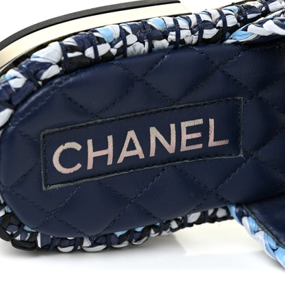 Chanel Raffia Lambskin Woven Chain CC Toe Ring Sandals 38.5 Blue White Navy 10 of 12