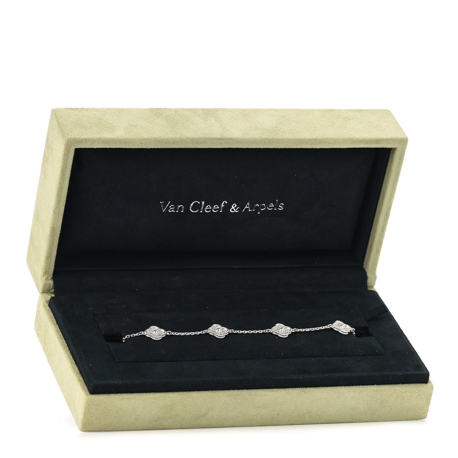 Van Cleef & Arpels 18K White Gold Diamond 6 Motifs Sweet Alhambra Bracelet 6 of 6