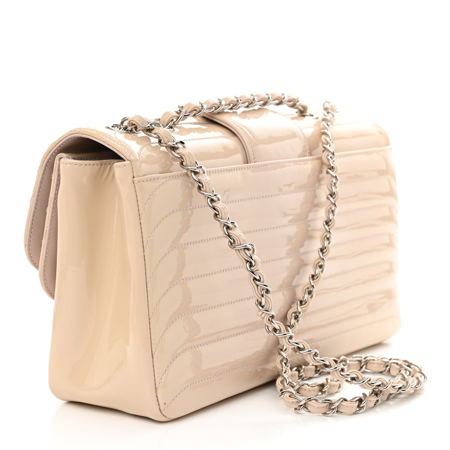 Patent Horizontal Quilted Jumbo Single Flap Pink