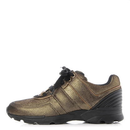 Chanel Metallic Fabric Calfskin Womens CC Sneakers 40.5 Golden Brown 1 of 9