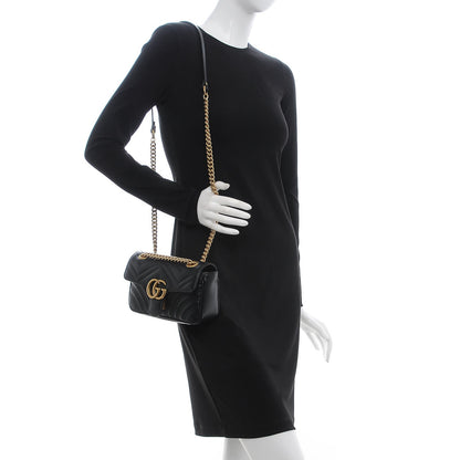 Gucci Calfskin Matelasse Mini GG Marmont Shoulder Bag Black 2 of 8