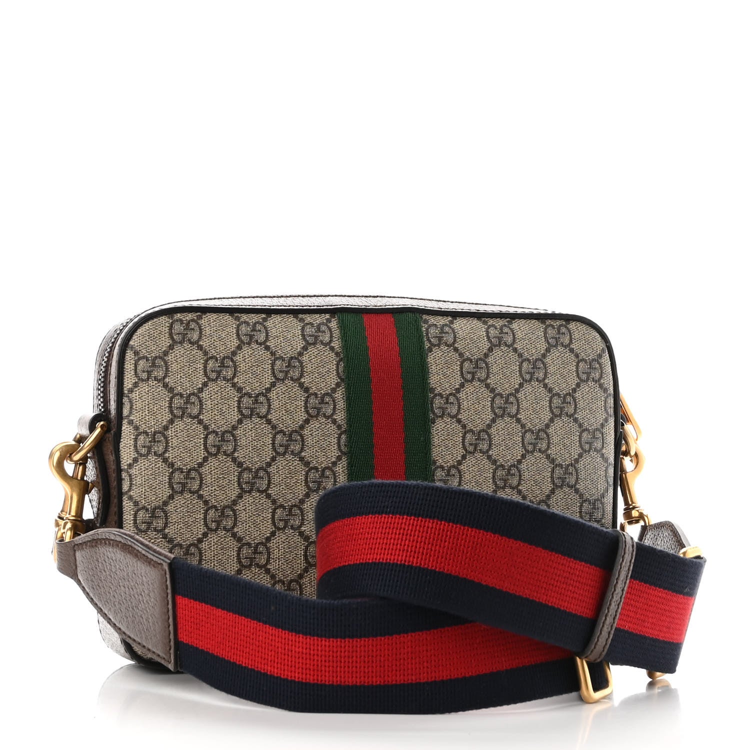 Gucci GG Supreme Monogram Textured Dollar Calfskin Web Ophidia Wristlet Shoulder Bag Beige Ebony New Acero 3 of 10