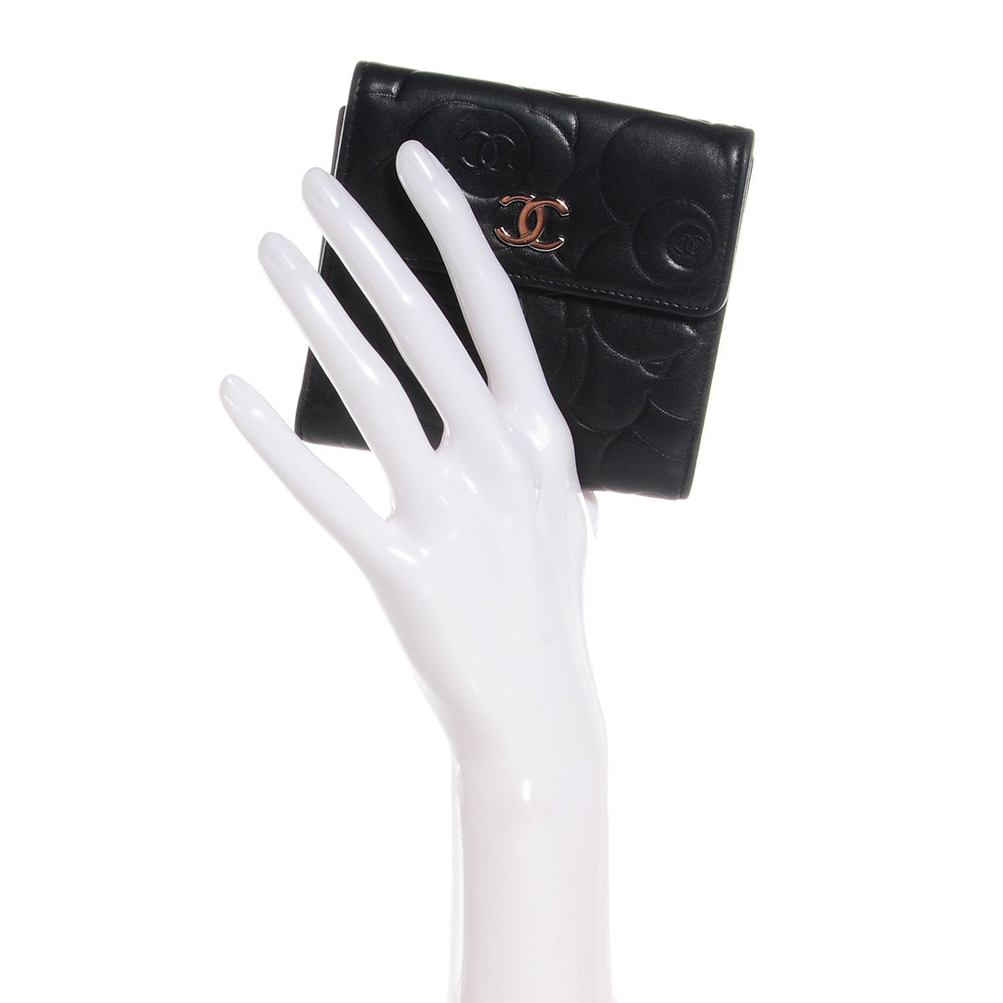 Lambskin Camellia French Wallet Black