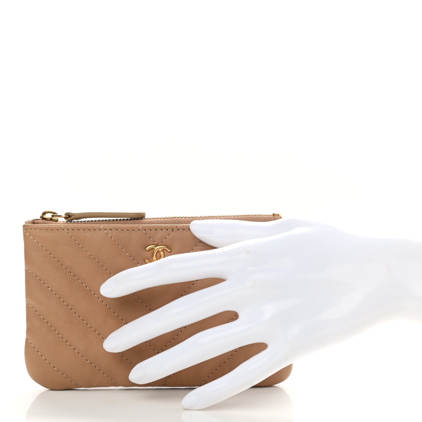 Flat Chevron Quilted Small Cosmetic Case Beige