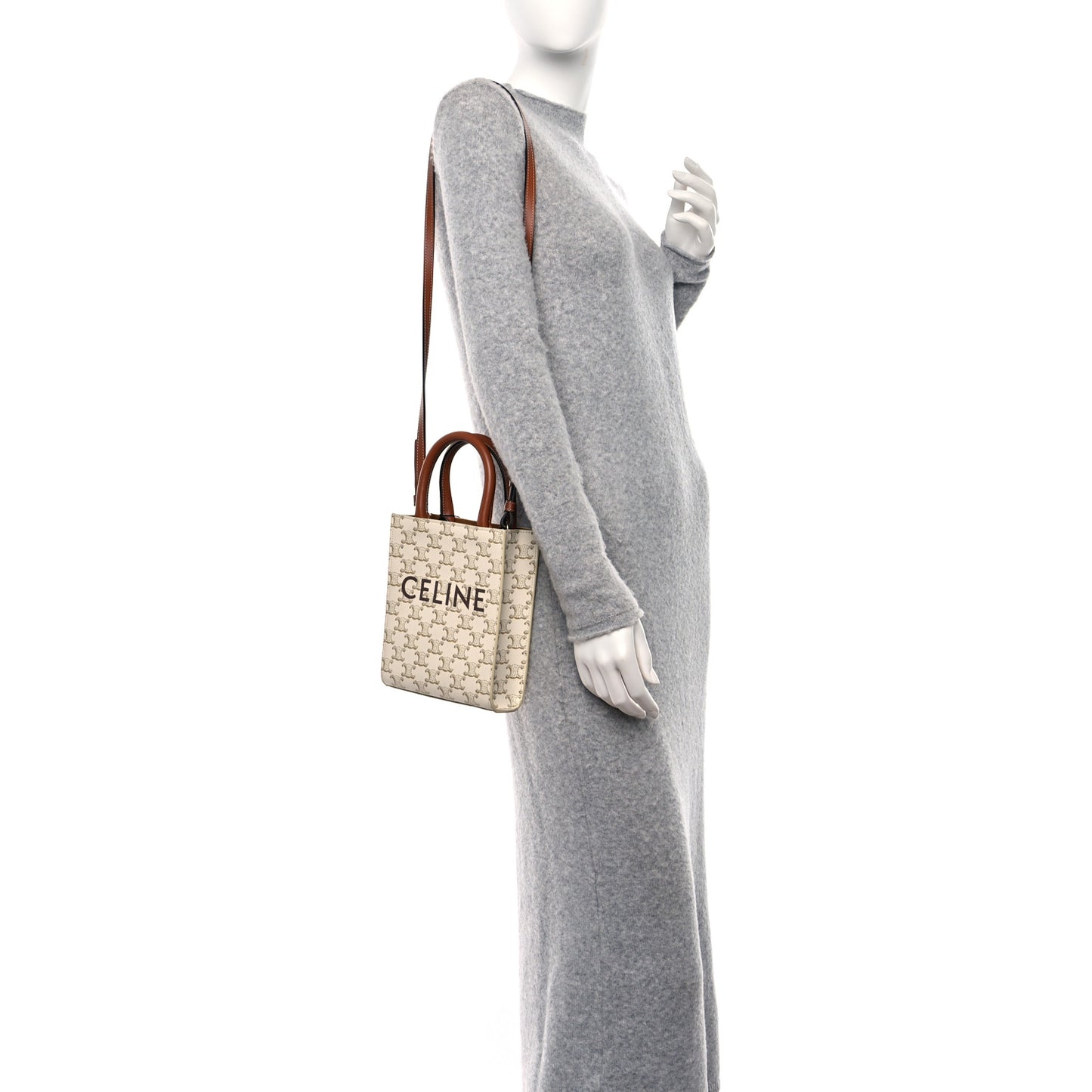 Triomphe Canvas Calfskin Mini Vertical Cabas White