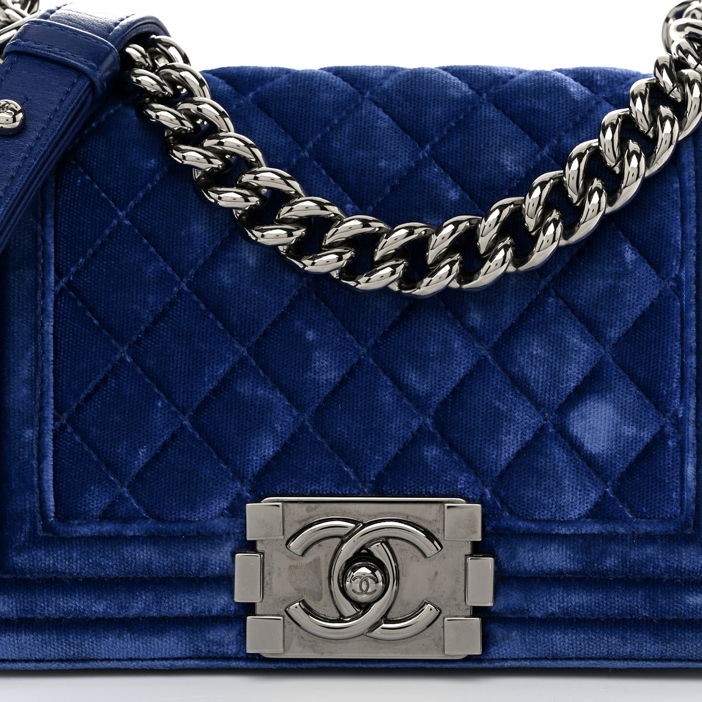 Velvet Quilted Small Boy Flap Blue