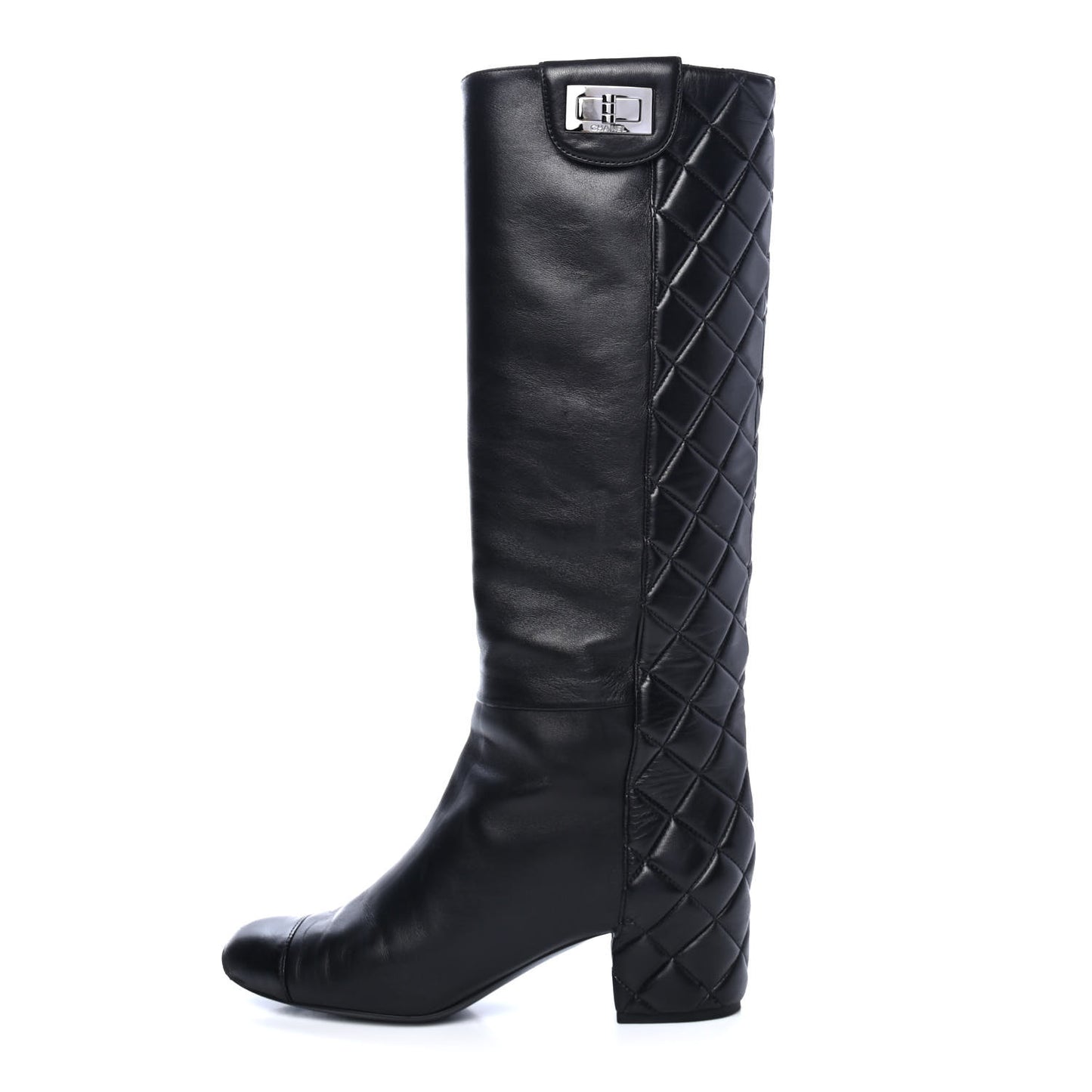 Lambskin Quilted Reissue Knee High Tall Boots 38.5 Black