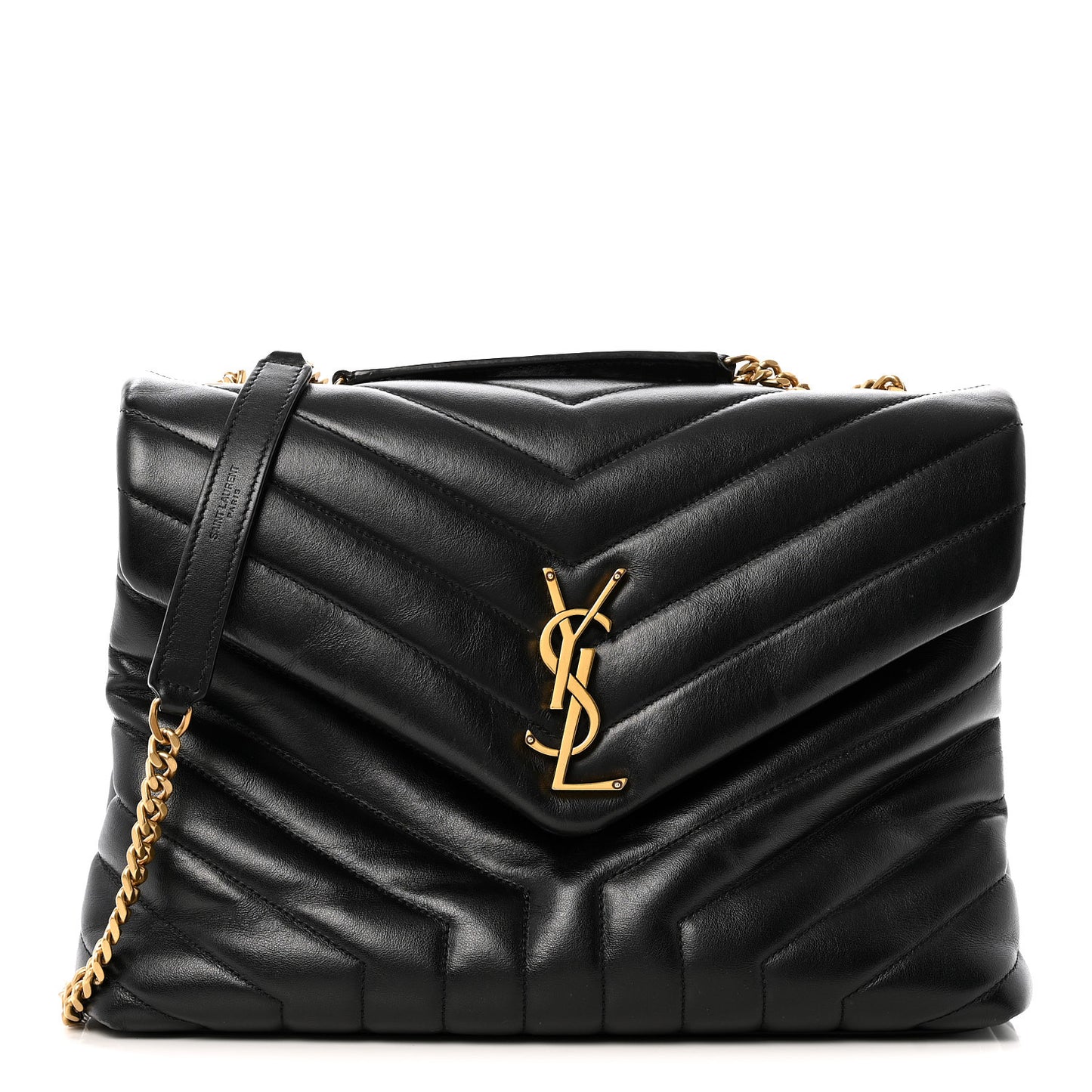 Calfskin Y Quilted Monogram Medium Loulou Chain Satchel Black