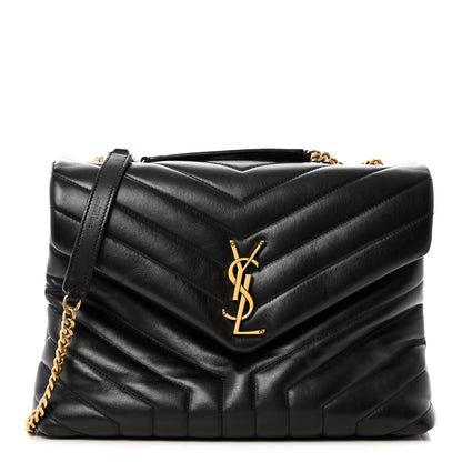 Saint Laurent Calfskin Y Quilted Monogram Medium Loulou Chain Satchel Black 1 of 14