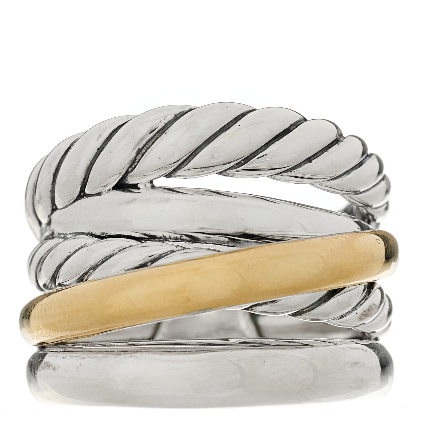 David Yurman Sterling Silver 14K Yellow Gold 17.5mm Five Row Crossover Ring 53 6.5 1 of 4