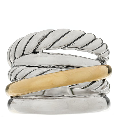 David Yurman Sterling Silver 14K Yellow Gold 17.5mm Five Row Crossover Ring 53 6.5 1 of 4