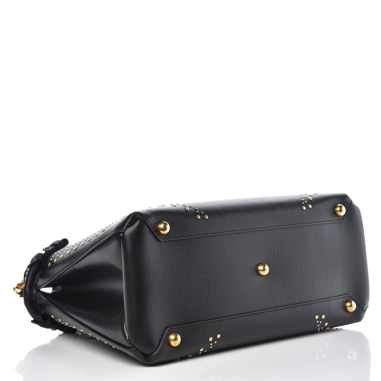 Smooth Calfskin Riveted Medium Banner Tote Black