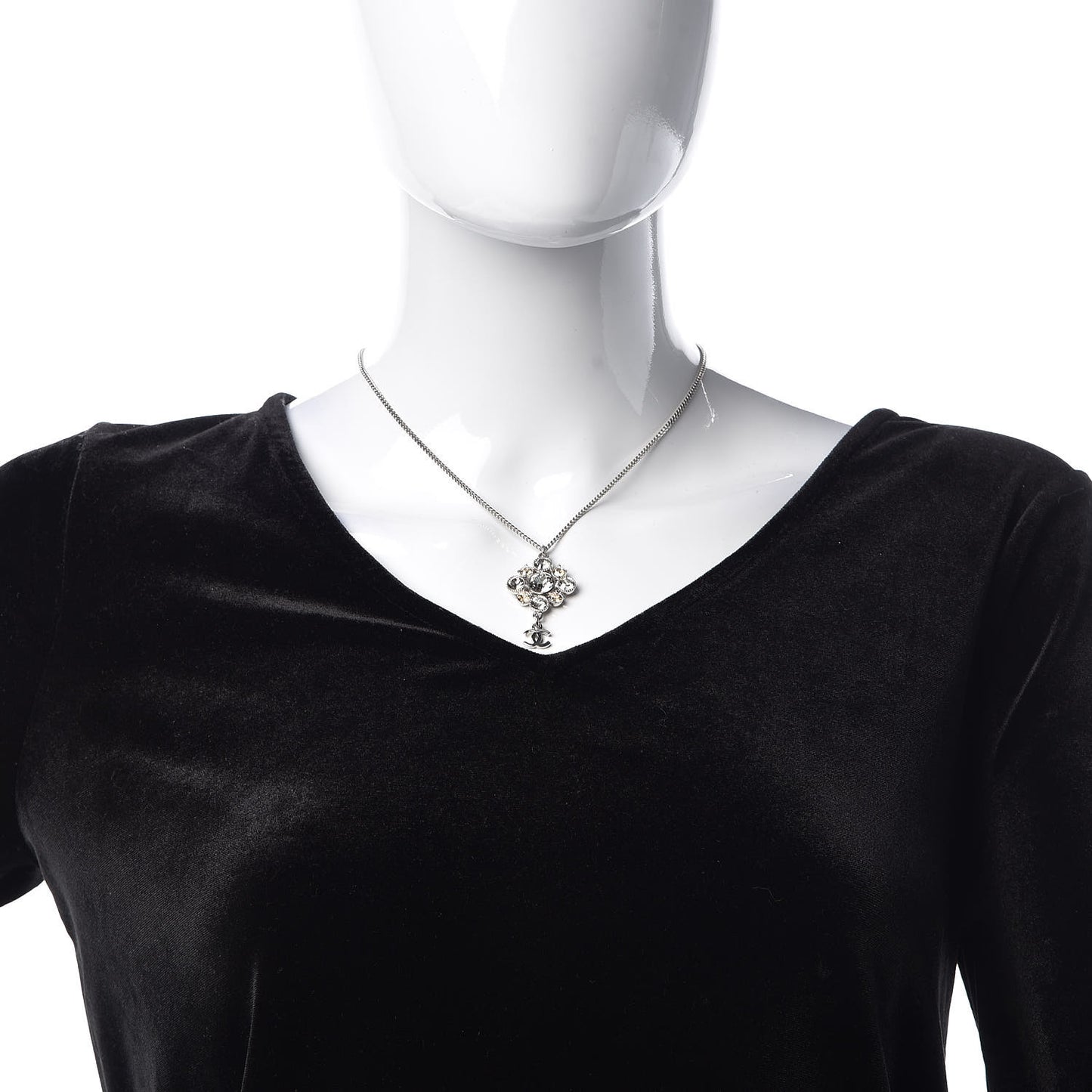 Crystal CC Drop Pendant Necklace Silver
