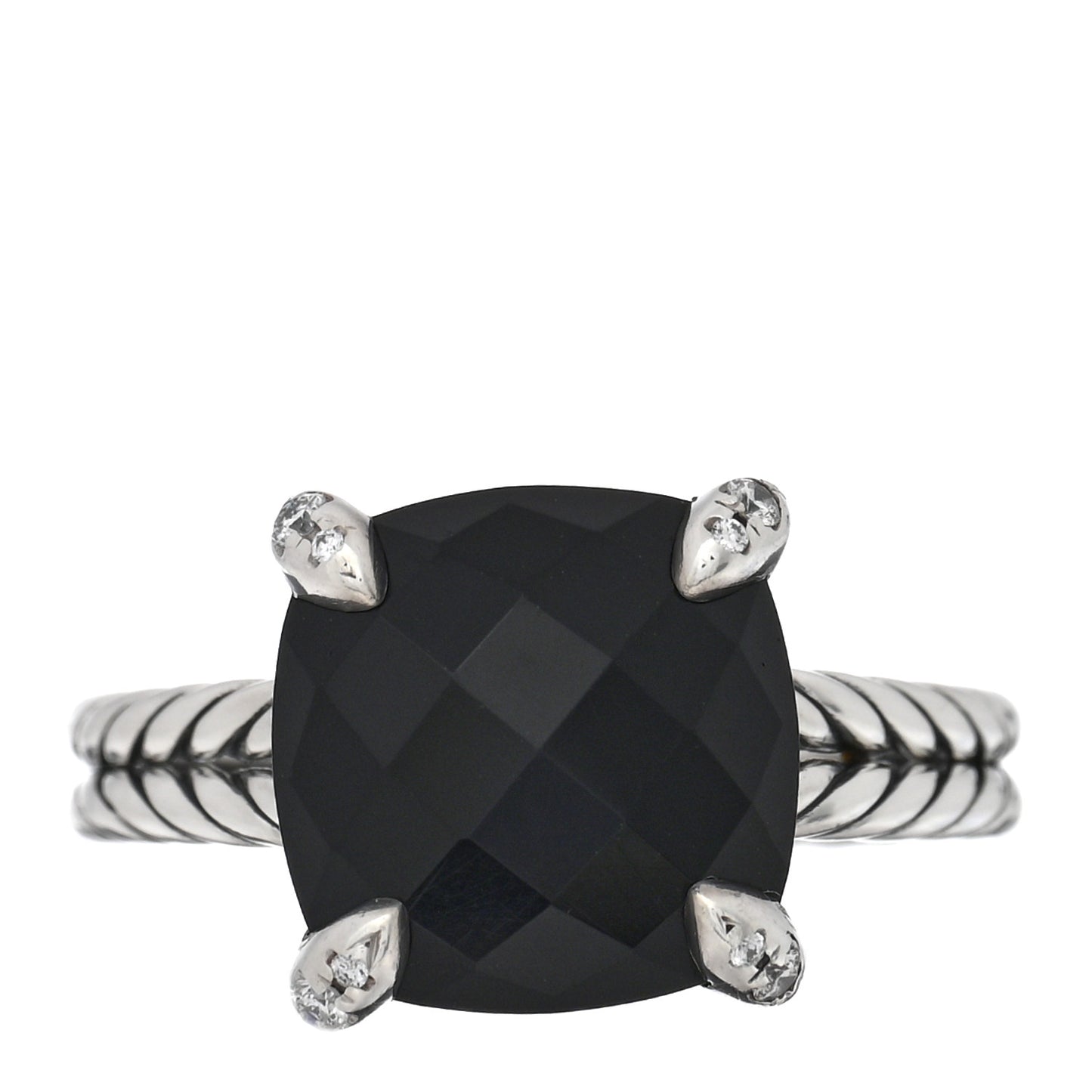 Sterling Silver Diamond Black Onyx 11mm Chatelaine Ring 54 6.75