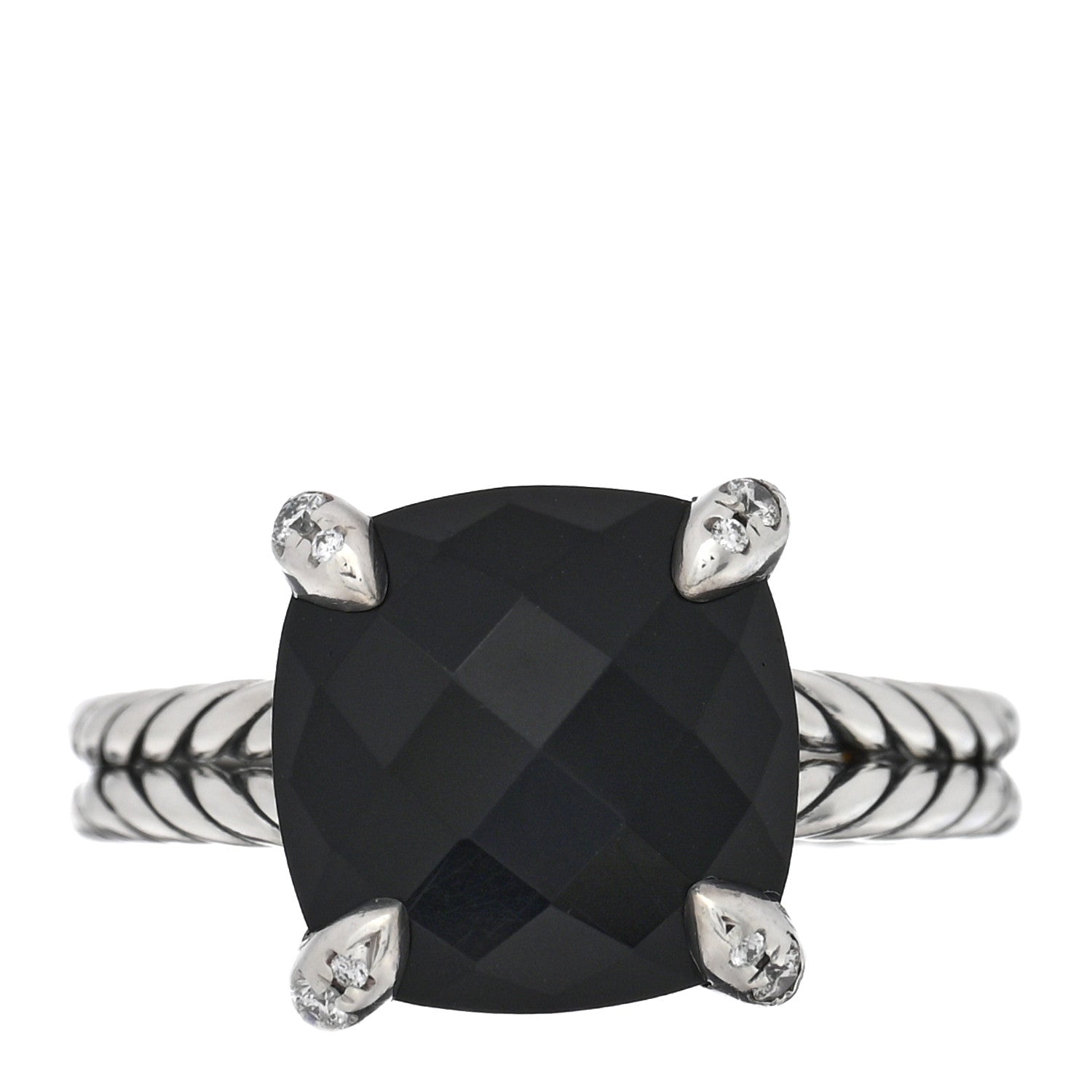 David Yurman Sterling Silver Diamond Black Onyx 11mm Chatelaine Ring 54 6.75 1 of 4