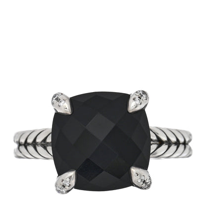 David Yurman Sterling Silver Diamond Black Onyx 11mm Chatelaine Ring 54 6.75 1 of 4