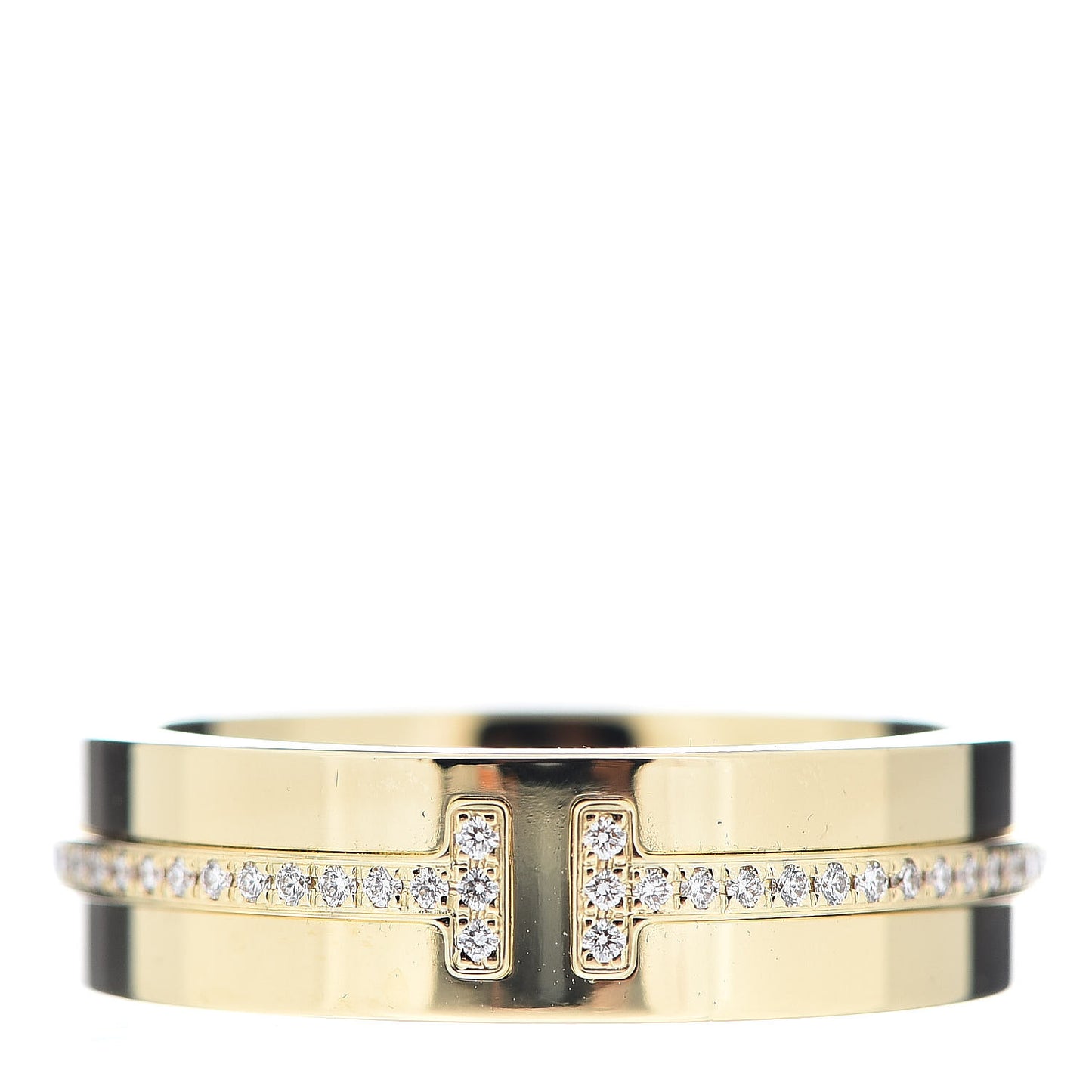 18K Yellow Gold Diamond Wide T Two Ring 54 7