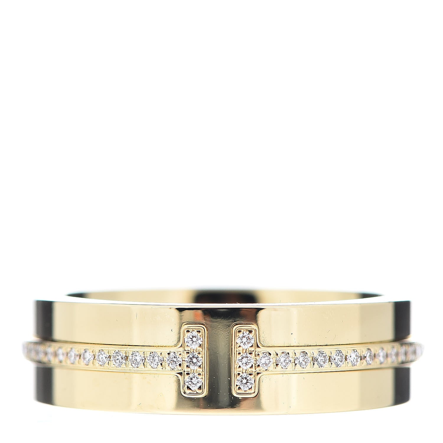 Tiffany 18K Yellow Gold Diamond Wide T Two Ring 54 7 1 of 4