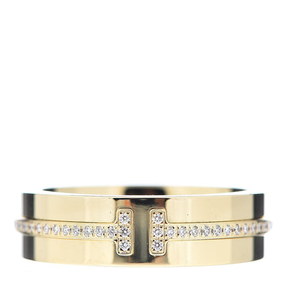 Tiffany 18K Yellow Gold Diamond Wide T Two Ring 54 7 1 of 4