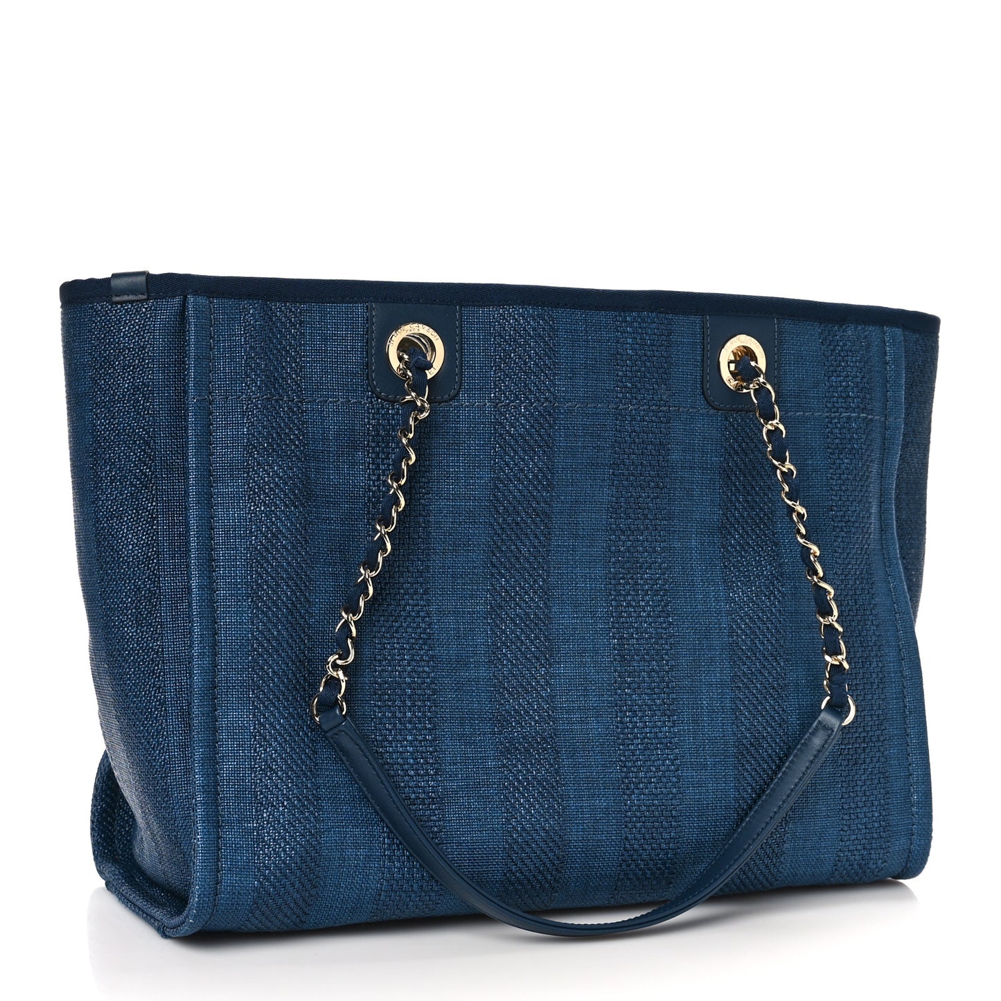 Mixed Fibers Striped Small Deauville Tote Navy Blue