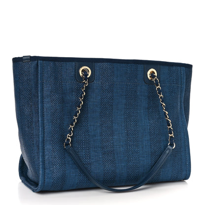 Chanel Mixed Fibers Striped Small Deauville Tote Navy Blue 3 of 9