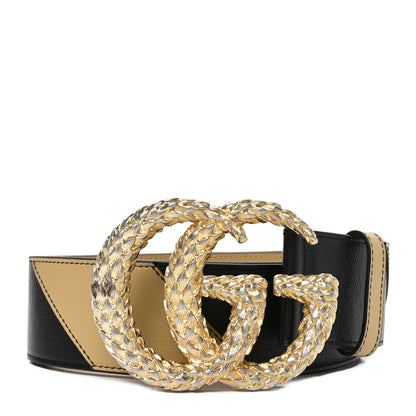 Gucci Calfskin Striped Textured Double G 50mm Belt 95 38 Black Beige 1 of 4
