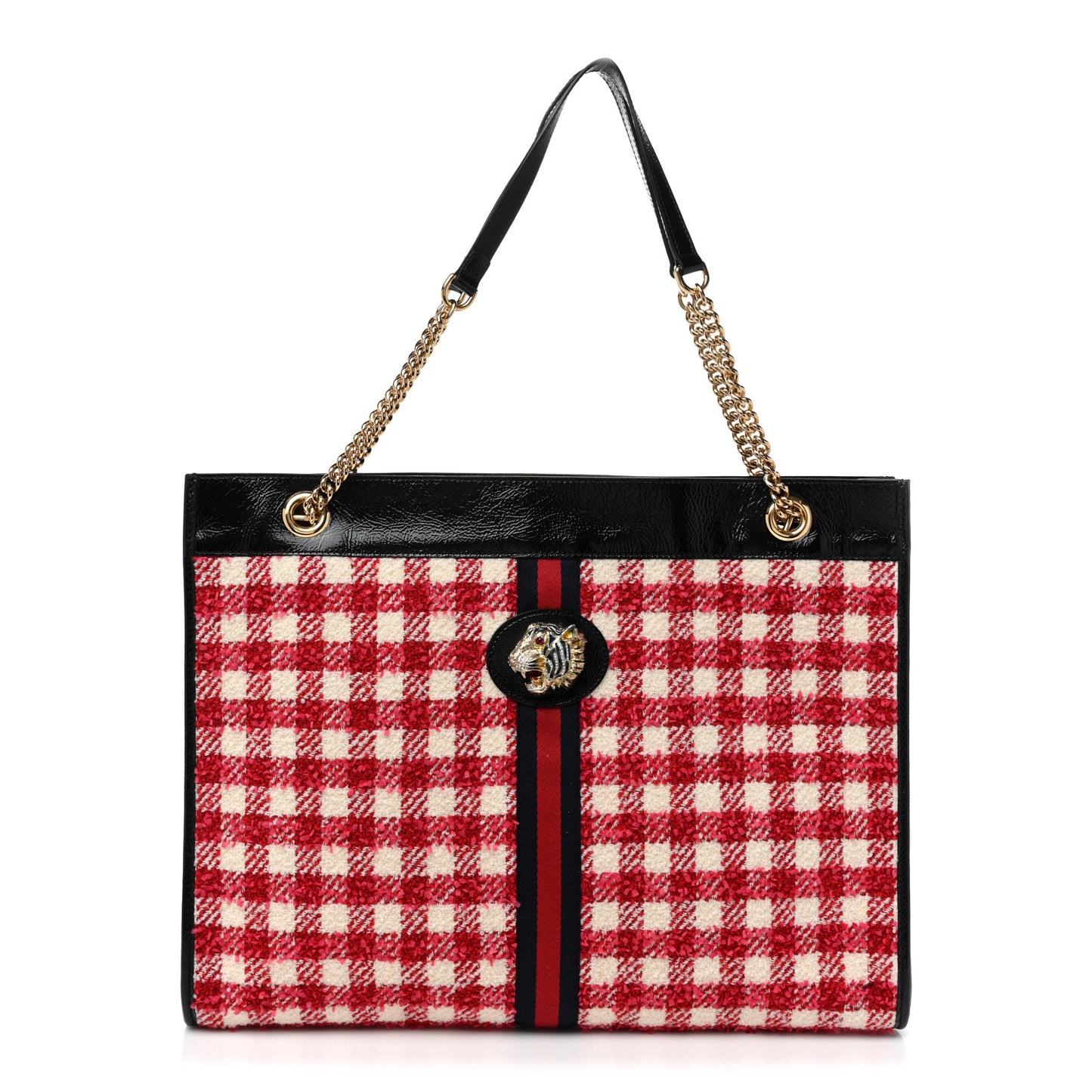 Tweed Check Large Rajah Chain Tote Black Red