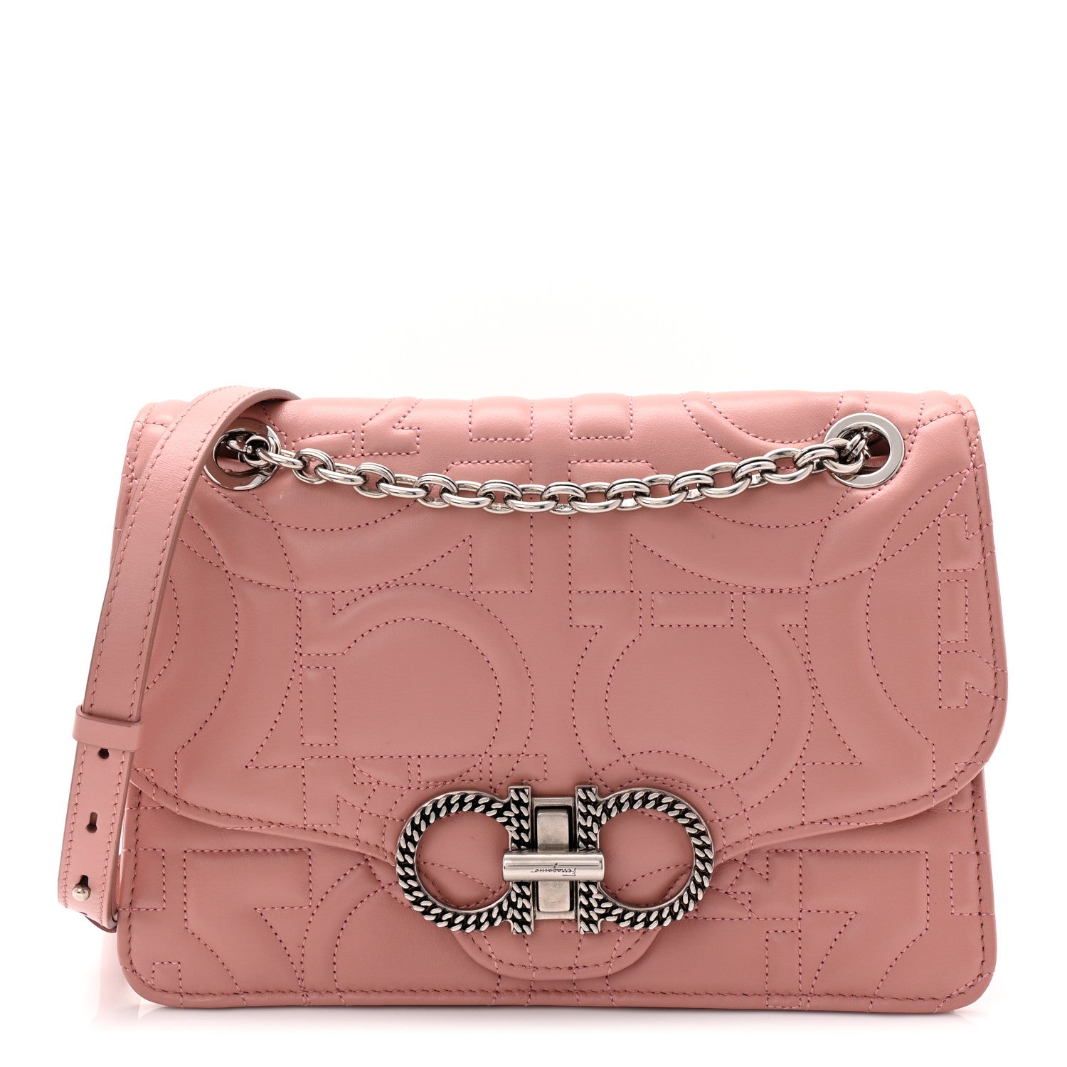 Salvatore Ferragamo Calfskin Quilted Gancini Flap Bag Antique Rose 1 of 9