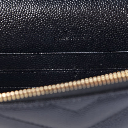 Saint Laurent Grain De Poudre Matelasse Chevron Monogram Envelope Chain Wallet Black 7 of 12