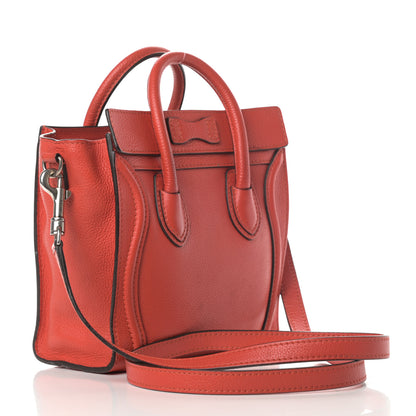 Celine Drummed Calfskin Nano Luggage Coquelicot 3 of 18