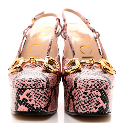 Gucci Calfskin Python Print Horsebit Platform 35/120mm Slingback Pumps 37 Wild Rose 2 of 8