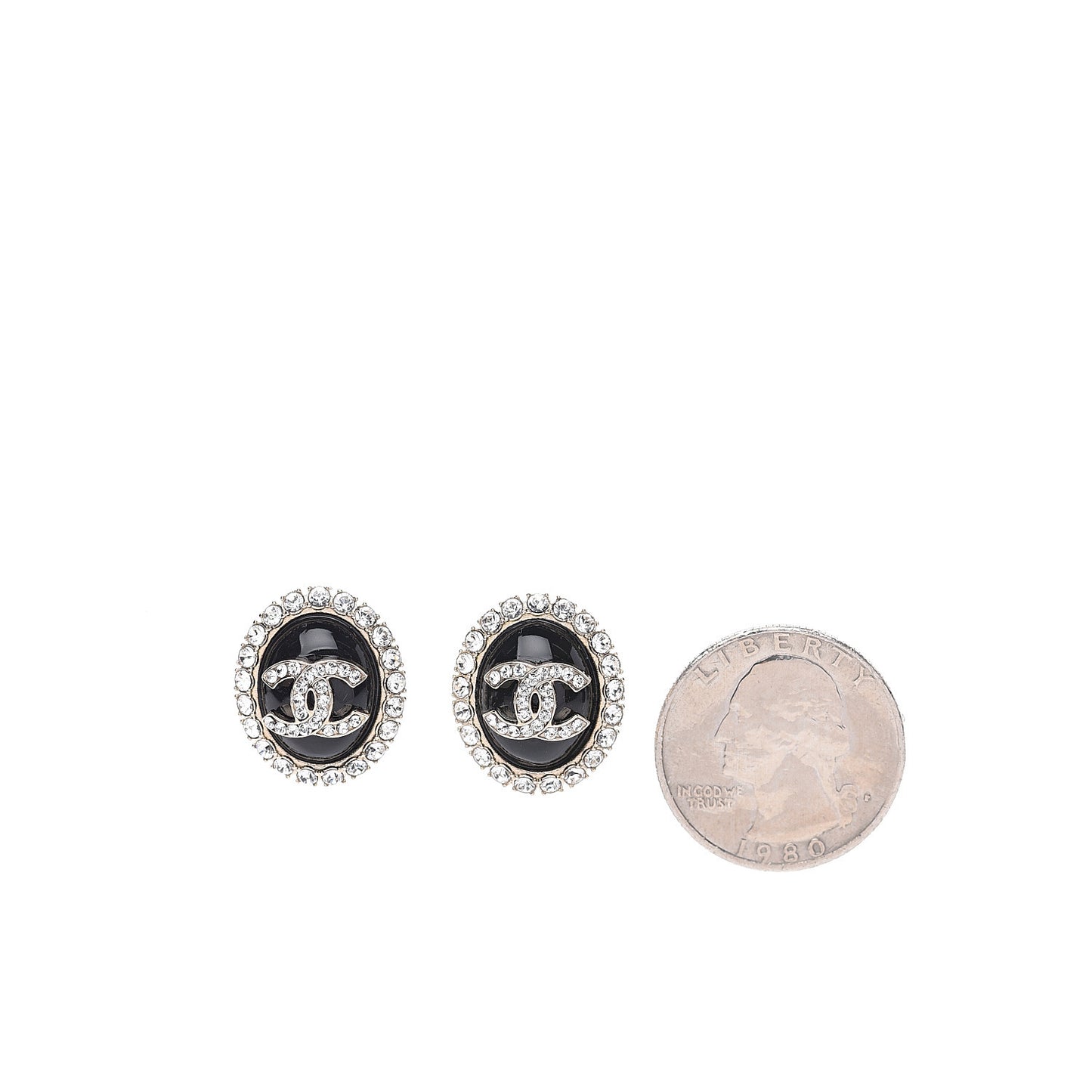 Crystal Enamel CC Round Earrings Light Gold Black