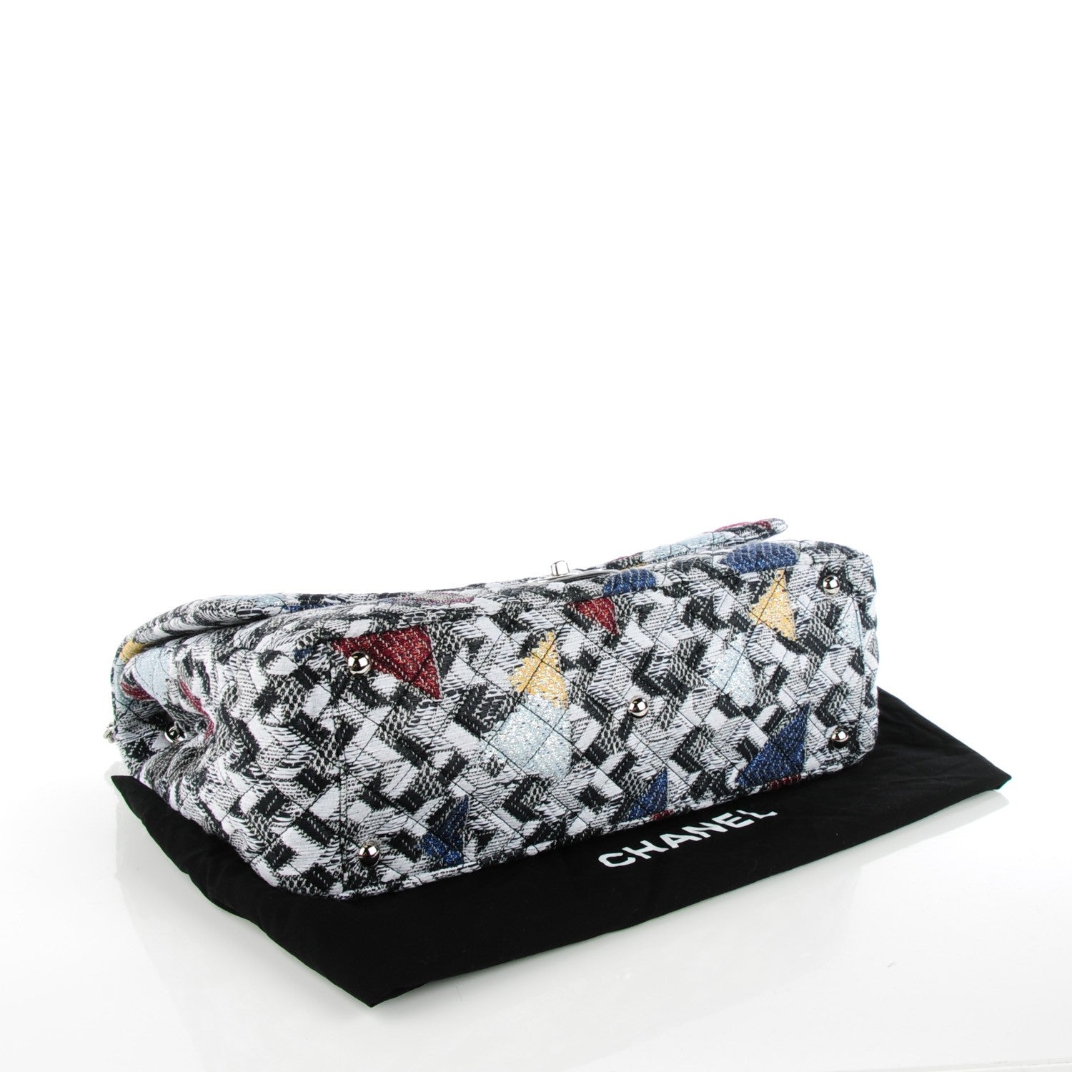 Chanel Tweed Strass Quilted XXL Plane Flap Black White Navy Yellow 5 of 24