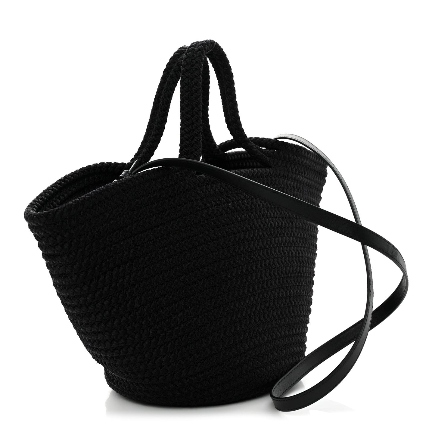 Nylon Lambskin Woven Ibiza Basket With Strap Black