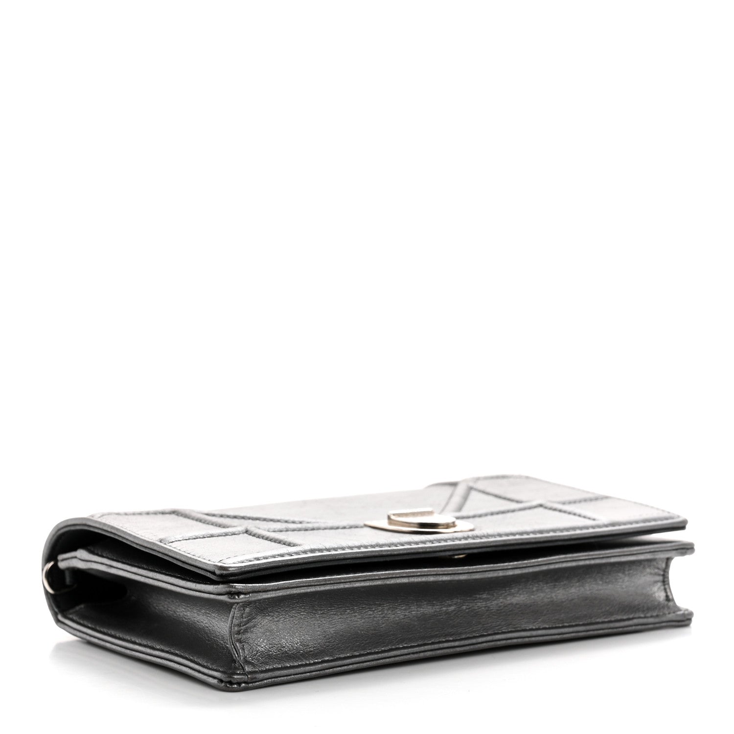 Christian Dior Metallic Grained Calfskin Diorama Wallet on Chain Pouch Gunmetal Grey 4 of 10
