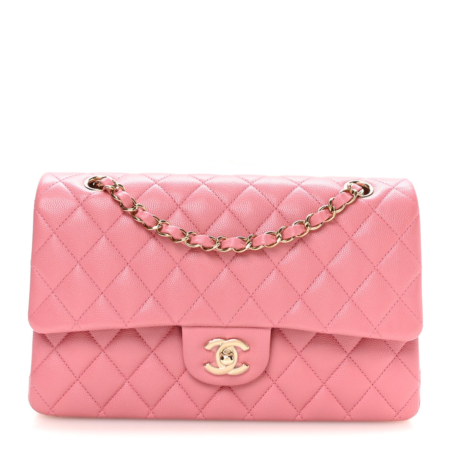 Caviar Quilted Medium Double Flap Pink